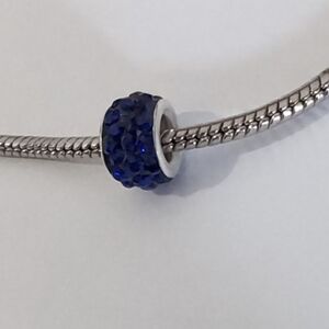 Silver Dark Blue with Dark Blue Rhinestones Charm for Pandora Style BraceletBr